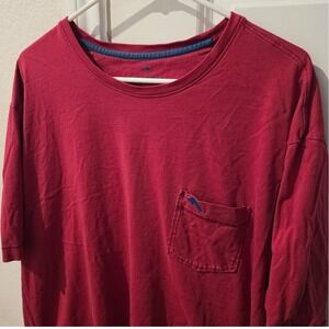 Tommy Bahama Relax Mens XXL Red Pima Cotton Pocket T-Shirt Marlin Logo Short Slv